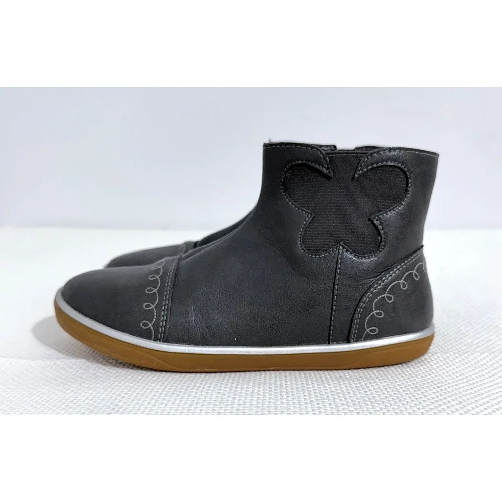 Live & Luca Girls Ankle Boots US 1Y Leather Gray Flower Cutout Zipper